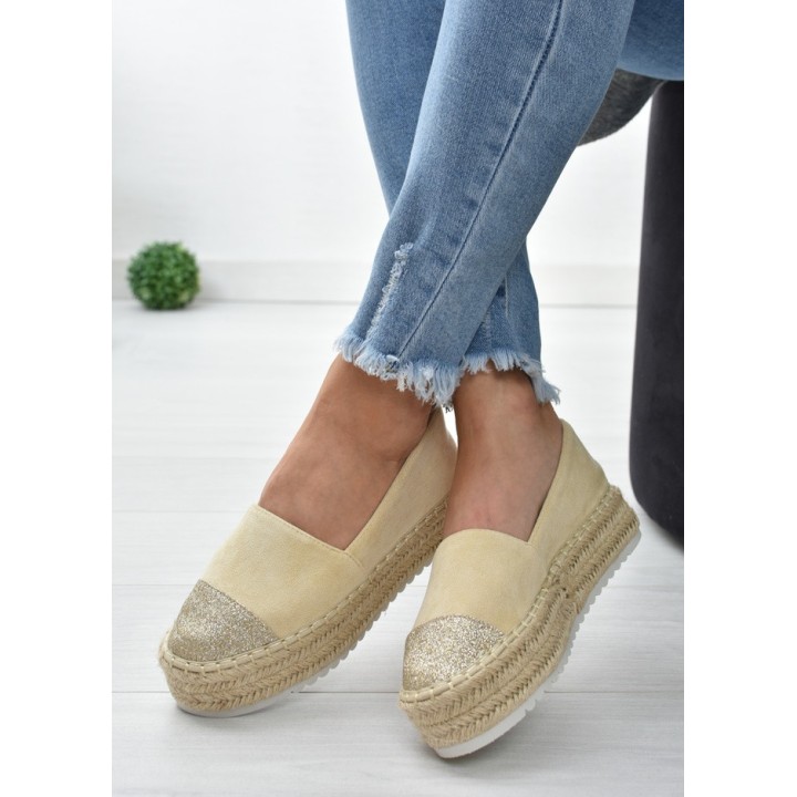 Espadryle na platformie S.Barski RS-S15- beż