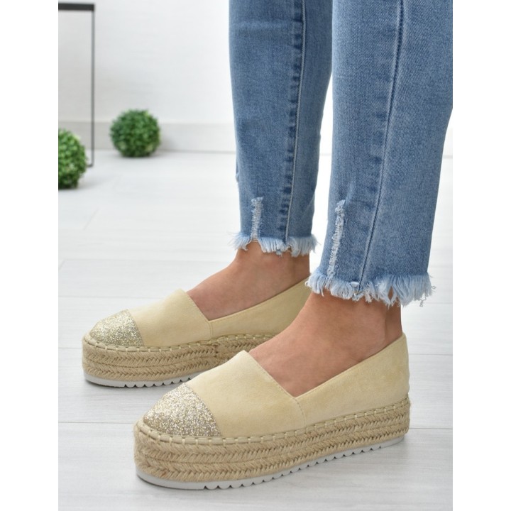 Espadryle na platformie S.Barski RS-S15- beż