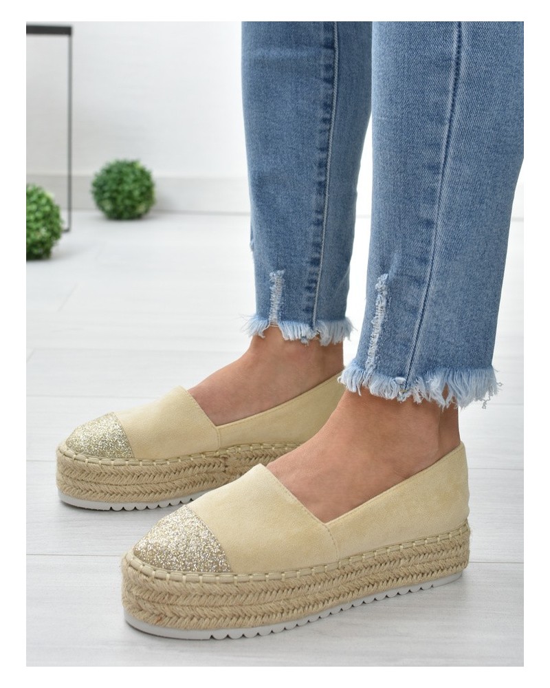 Espadryle na platformie S.Barski RS-S15- beż