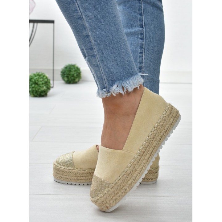 Espadryle na platformie S.Barski RS-S15- beż