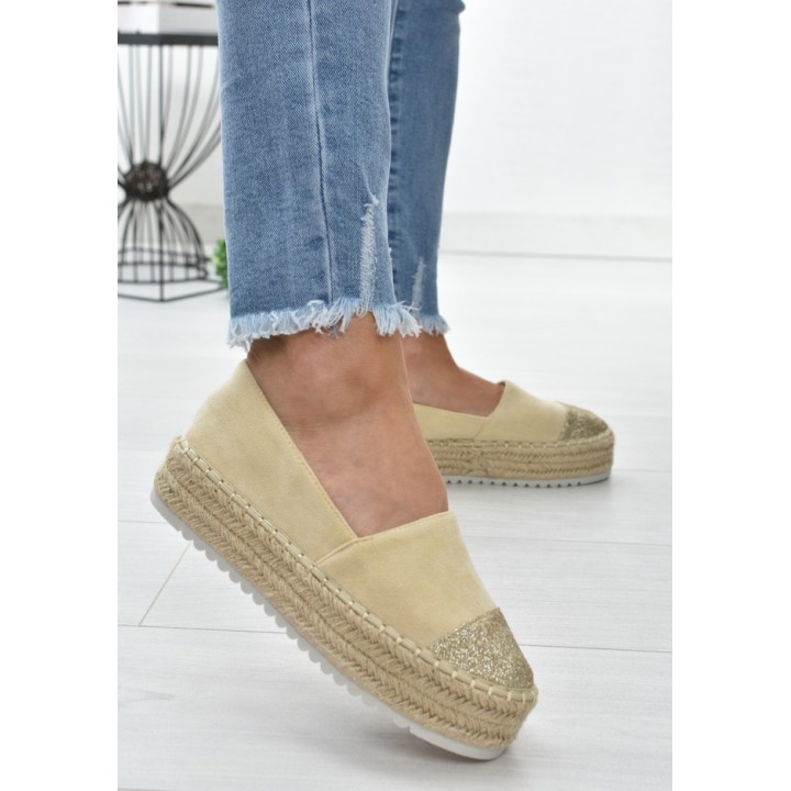 Espadryle na platformie S.Barski RS-S15- beż