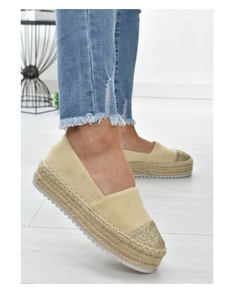 Espadryle na platformie S.Barski RS-S15- beż