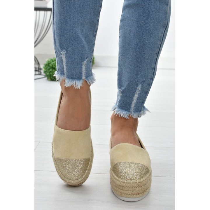 Espadryle na platformie S.Barski RS-S15- beż