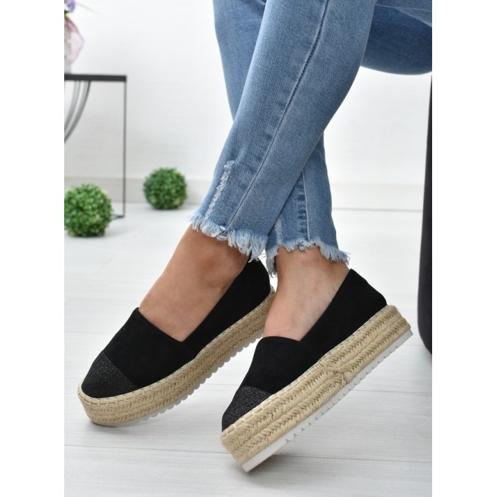 Espadryle na platformie S.Barski RS-S15- czarny