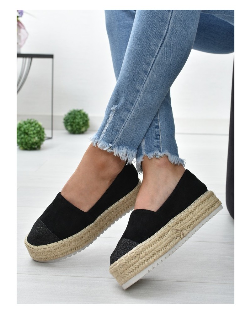 Espadryle na platformie S.Barski RS-S15- czarny