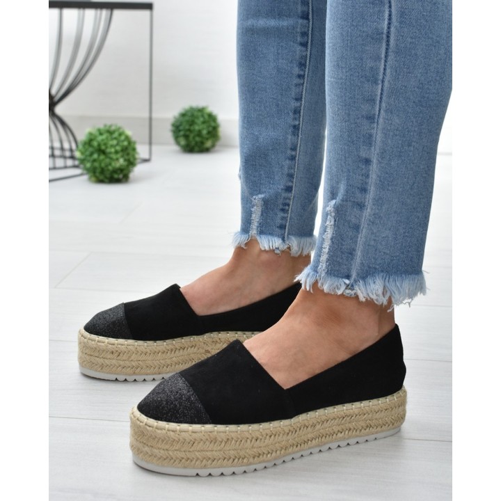 Espadryle na platformie S.Barski RS-S15- czarny