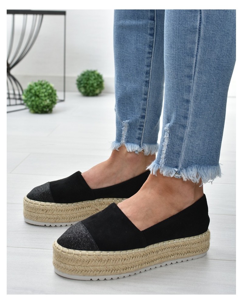 Espadryle na platformie S.Barski RS-S15- czarny