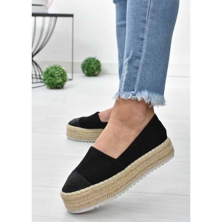 Espadryle na platformie S.Barski RS-S15- czarny