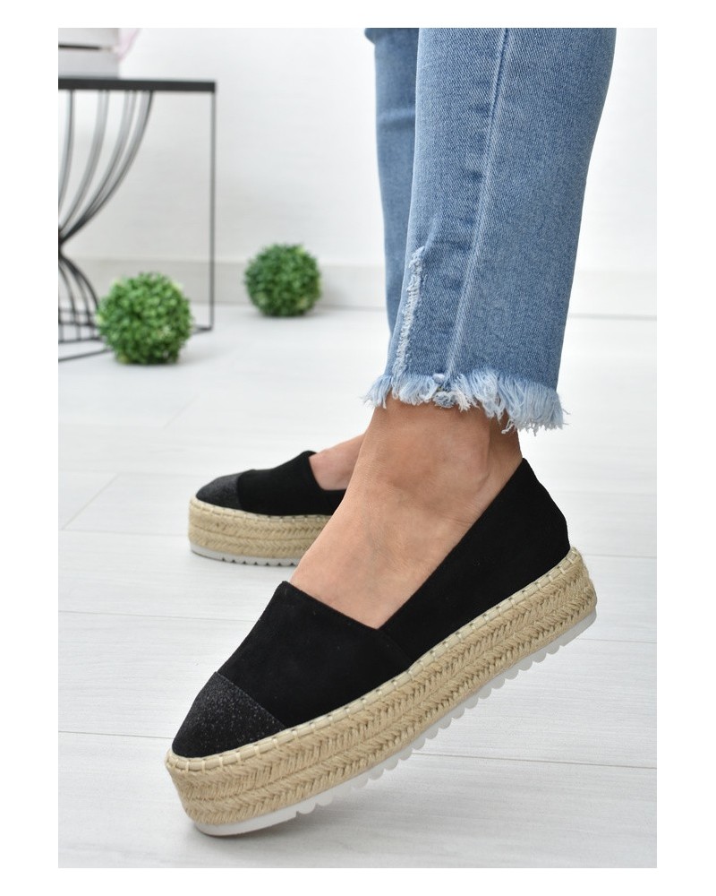 Espadryle na platformie S.Barski RS-S15- czarny