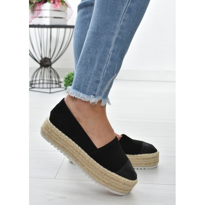 Espadryle na platformie S.Barski RS-S15- czarny