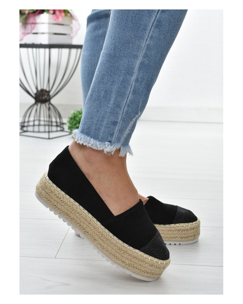 Espadryle na platformie S.Barski RS-S15- czarny