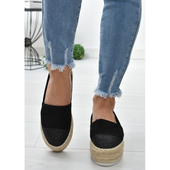Espadryle na platformie S.Barski RS-S15- czarny