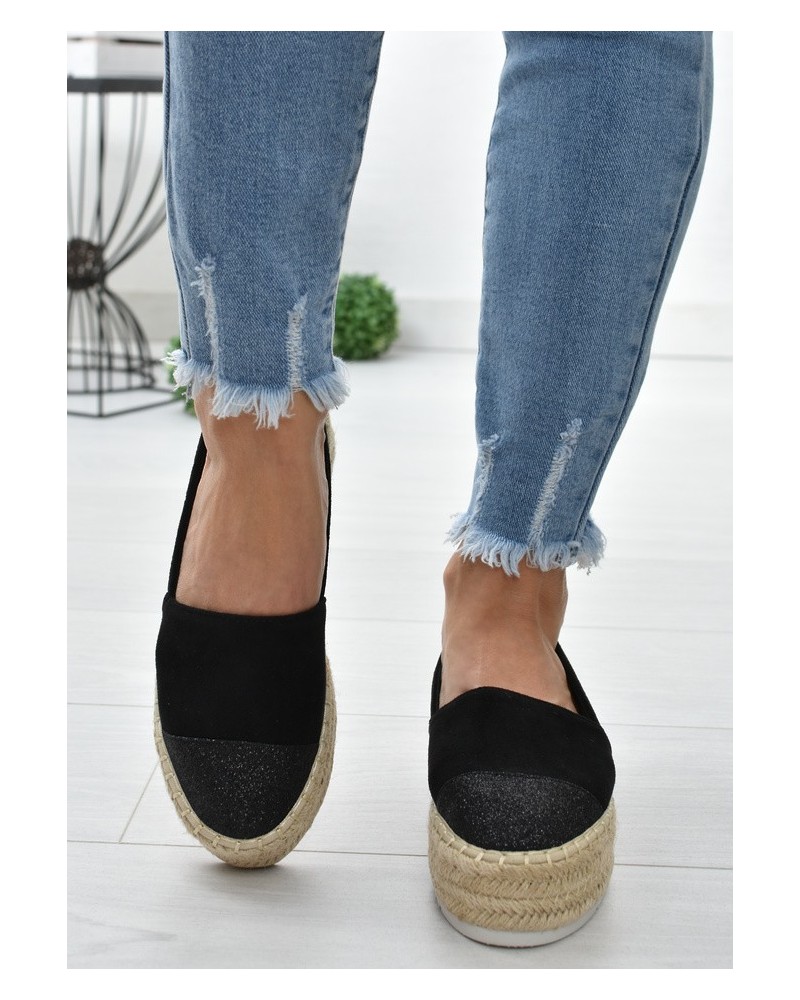 Espadryle na platformie S.Barski RS-S15- czarny
