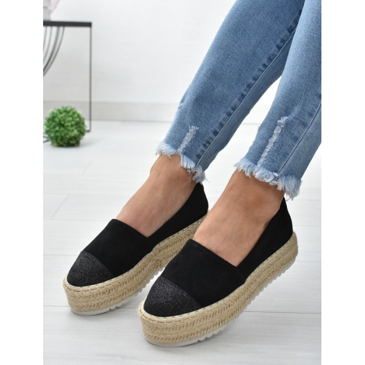 Espadryle na platformie S.Barski RS-S15- czarny