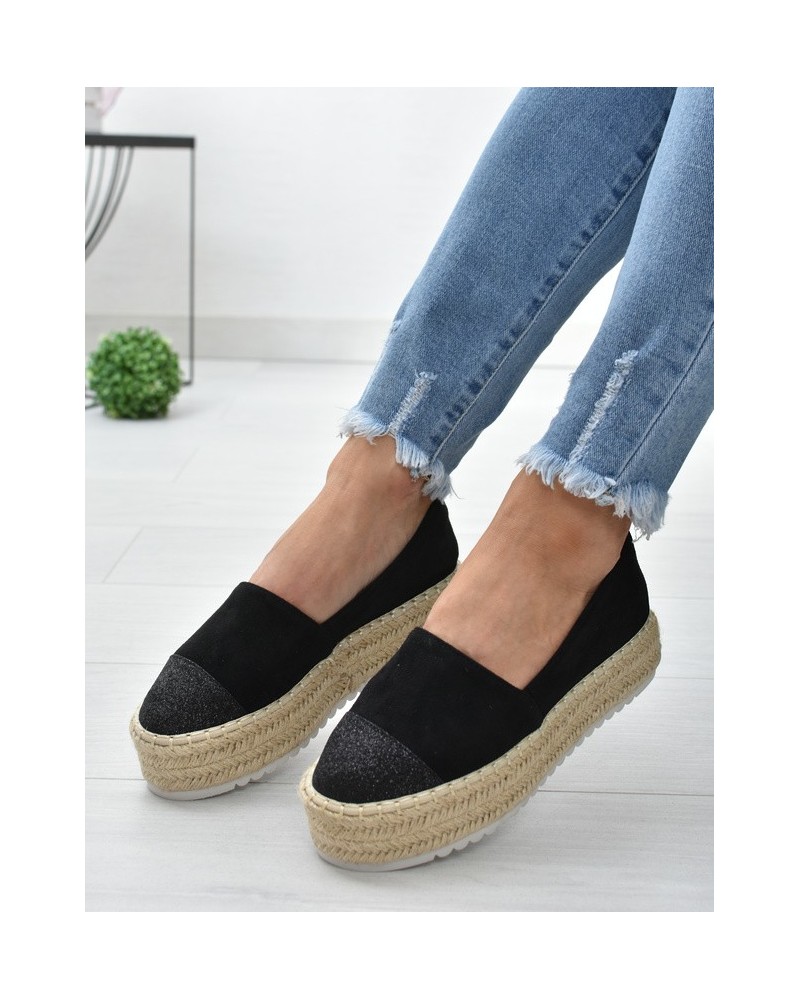 Espadryle na platformie S.Barski RS-S15- czarny