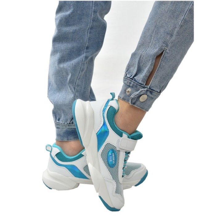Buty sportowe dziecięce American RL16 Białe/niebieskie