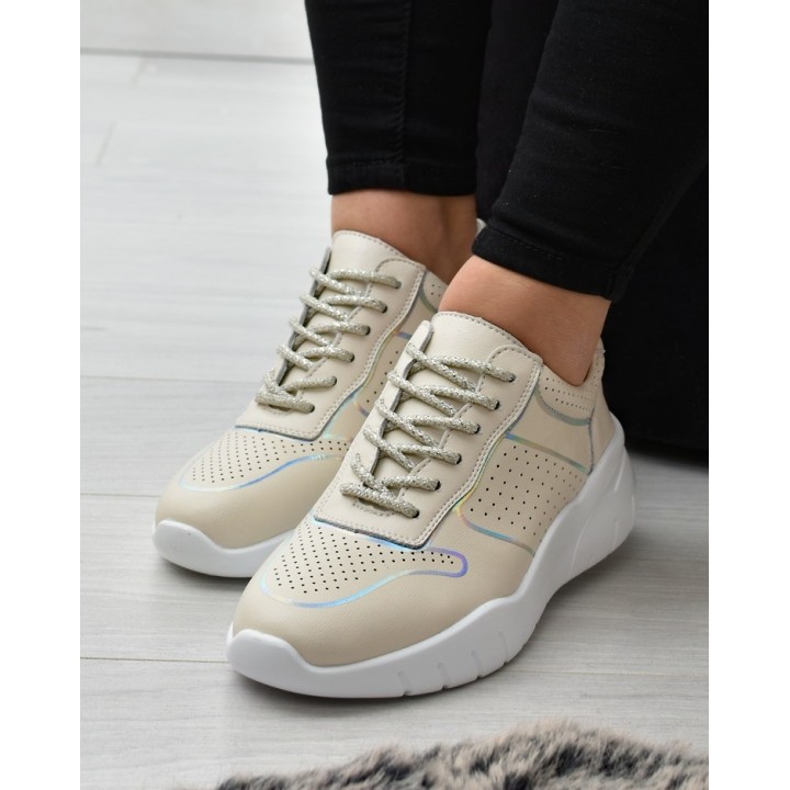 Sneakersy damskie skórzane S.Barski AL22226 Beżowe