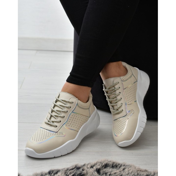 Sneakersy damskie skórzane S.Barski AL22226 Beżowe