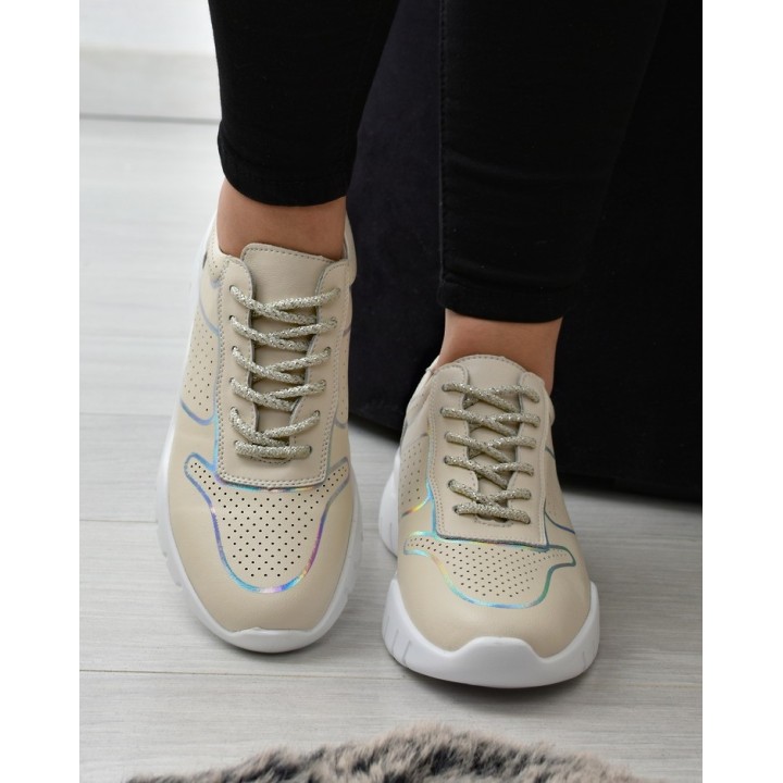 Sneakersy damskie skórzane S.Barski AL22226 Beżowe