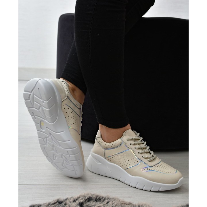 Sneakersy damskie skórzane S.Barski AL22226 Beżowe