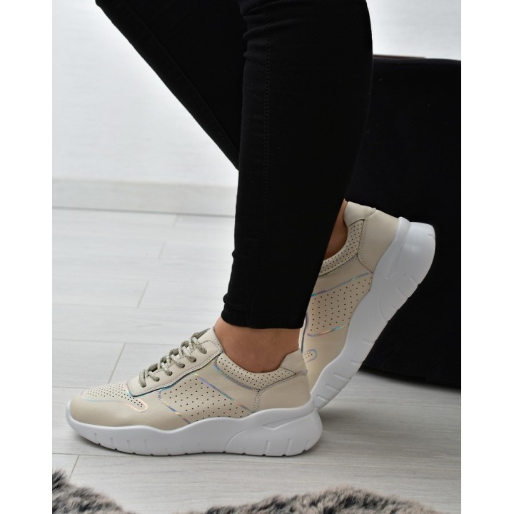 Sneakersy damskie skórzane S.Barski AL22226 Beżowe
