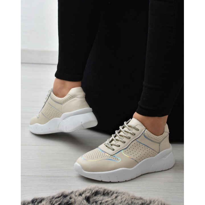 Sneakersy damskie skórzane S.Barski AL22226 Beżowe