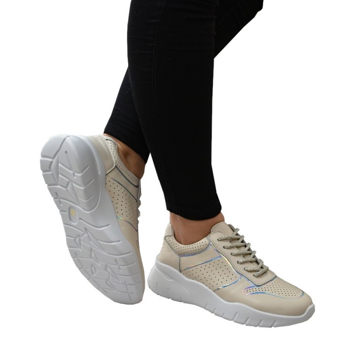 Sneakersy damskie skórzane S.Barski AL22226 Beżowe