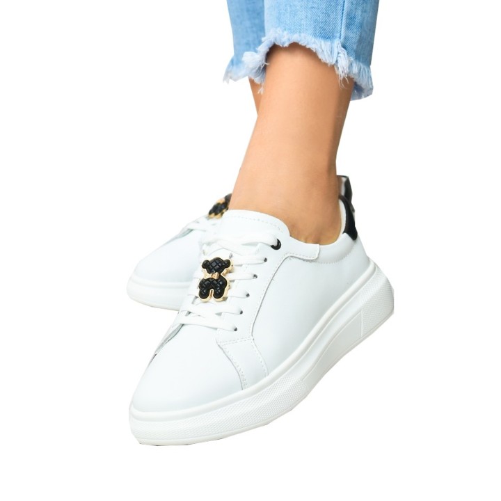 Sneakersy damskie skórzane Vinceza 7881 Biało/czarne