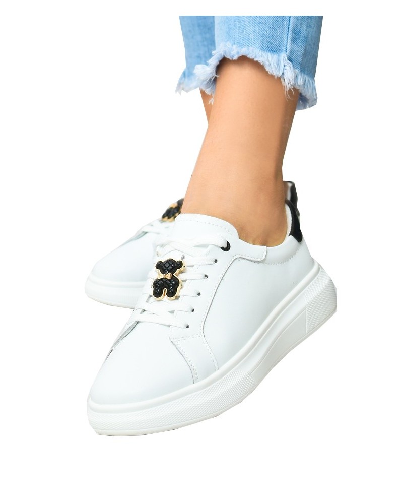 Sneakersy damskie skórzane Vinceza 7881 Biało/czarne