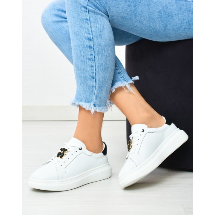 Sneakersy damskie skórzane Vinceza 7881 Biało/czarne