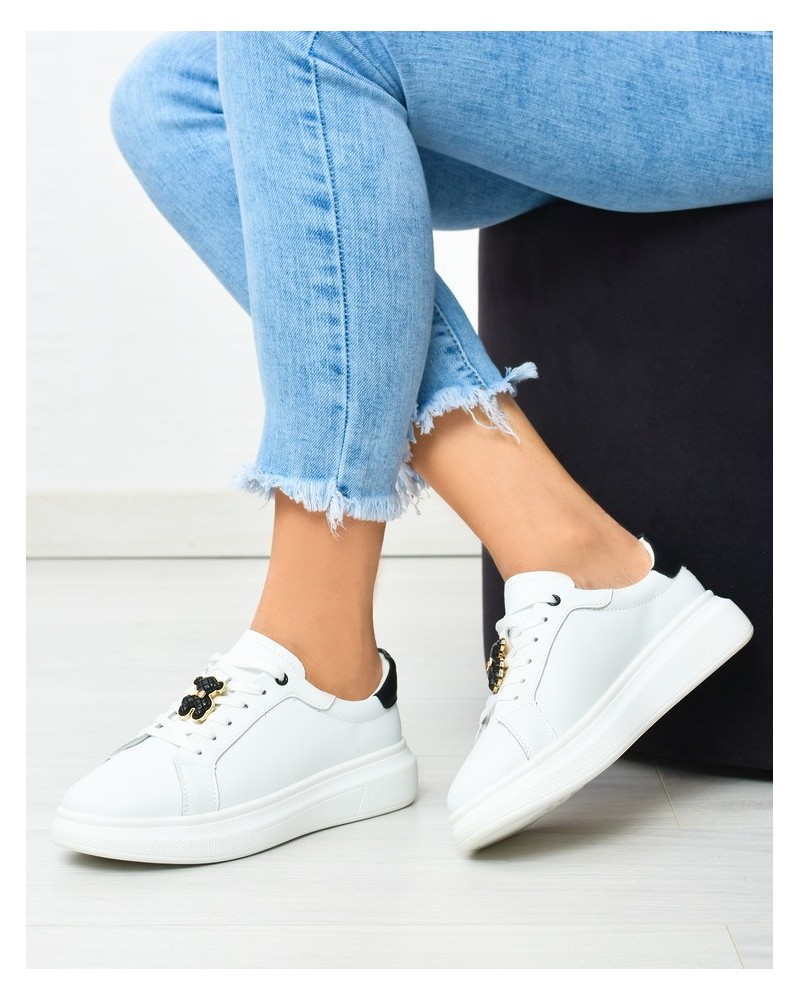 Sneakersy damskie skórzane Vinceza 7881 Biało/czarne