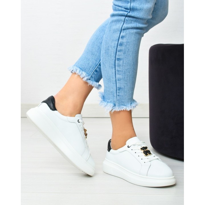 Sneakersy damskie skórzane Vinceza 7881 Biało/czarne