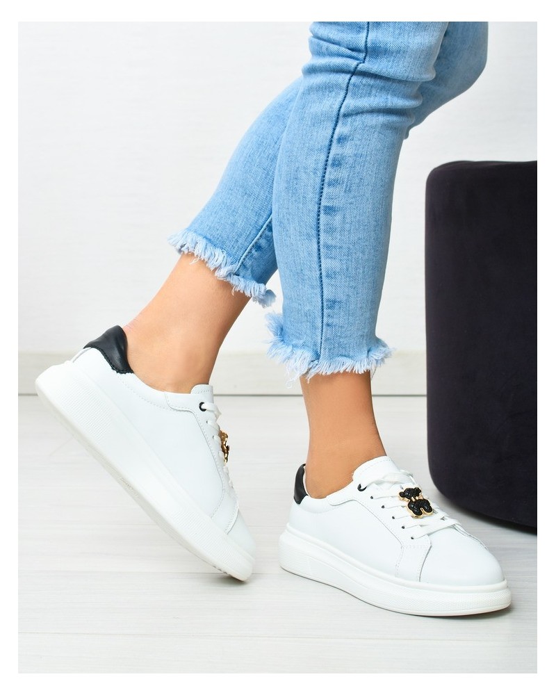 Sneakersy damskie skórzane Vinceza 7881 Biało/czarne