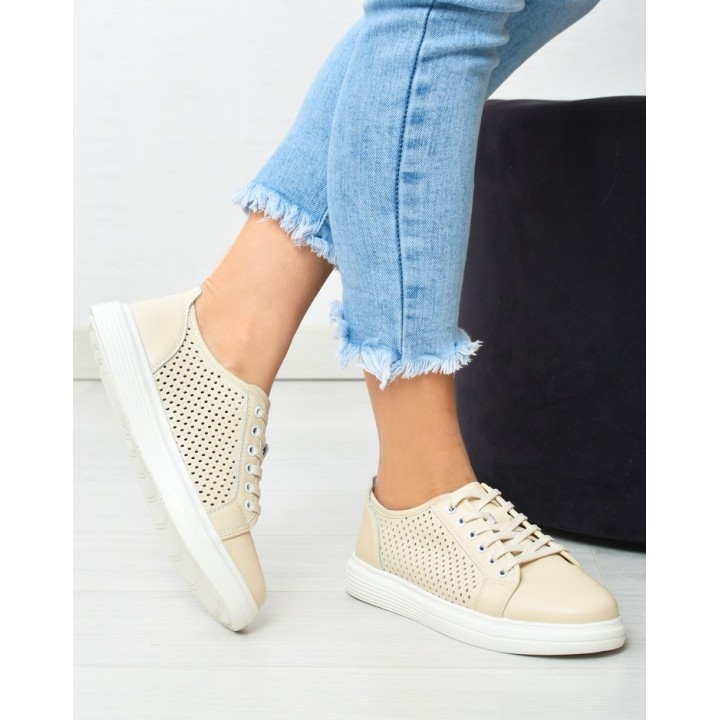 Sneakersy damskie skórzane Vinceza 7894 Beżowe