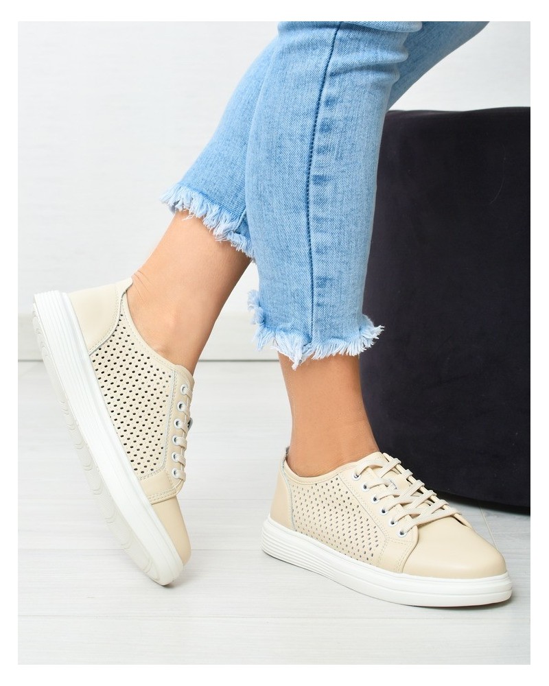 Sneakersy damskie skórzane Vinceza 7894 Beżowe