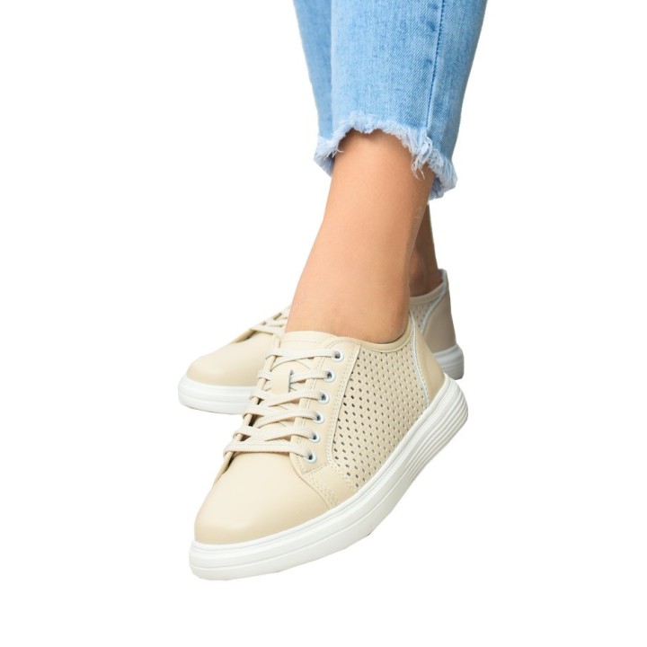 Sneakersy damskie skórzane Vinceza 7894 Beżowe