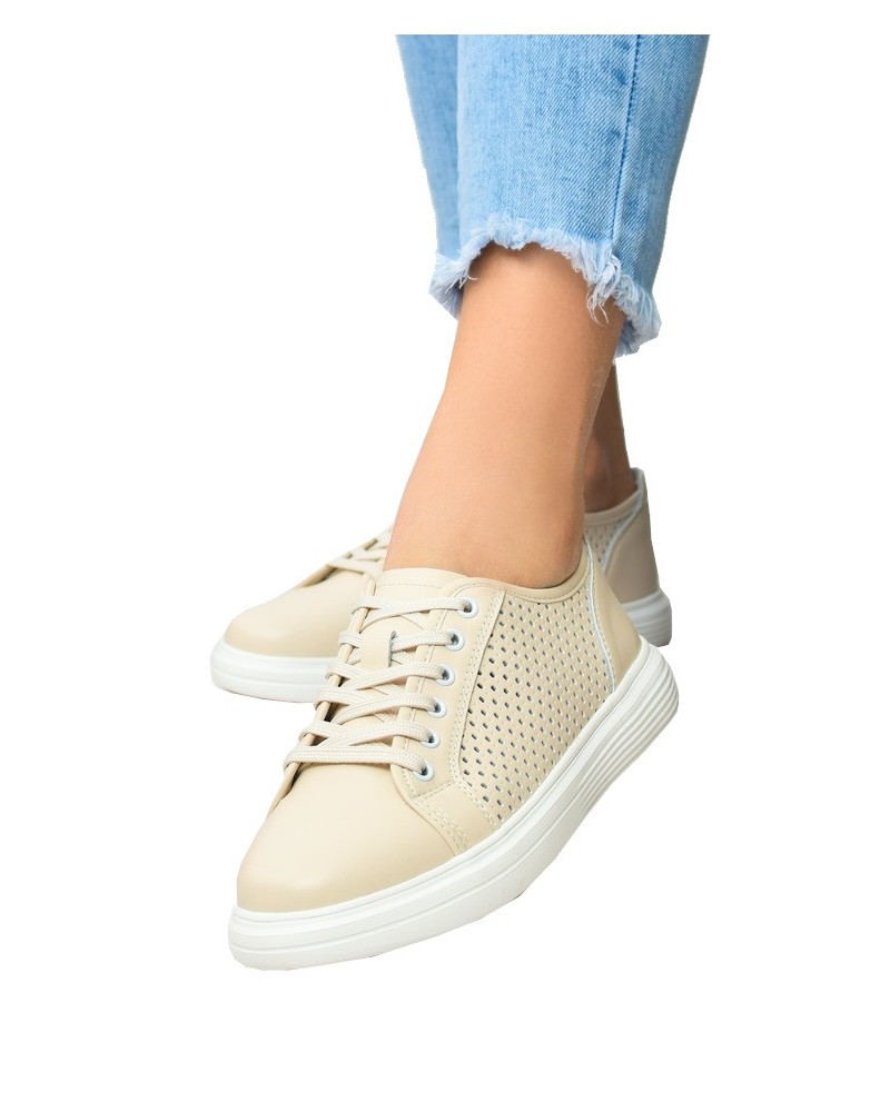 Sneakersy damskie skórzane Vinceza 7894 Beżowe