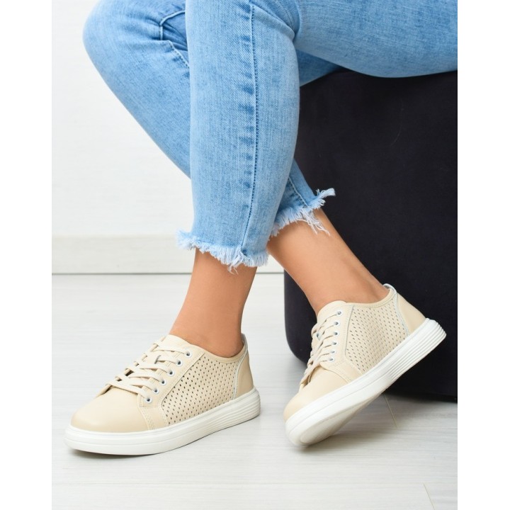 Sneakersy damskie skórzane Vinceza 7894 Beżowe