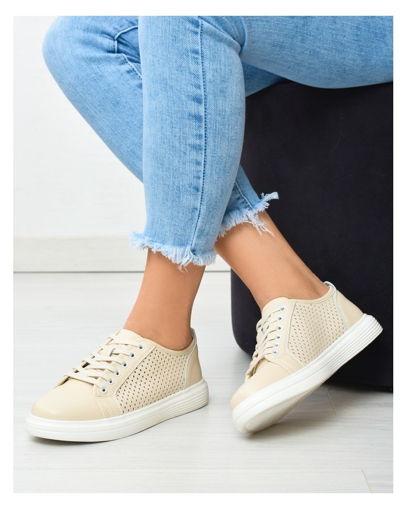 Sneakersy damskie skórzane Vinceza 7894 Beżowe