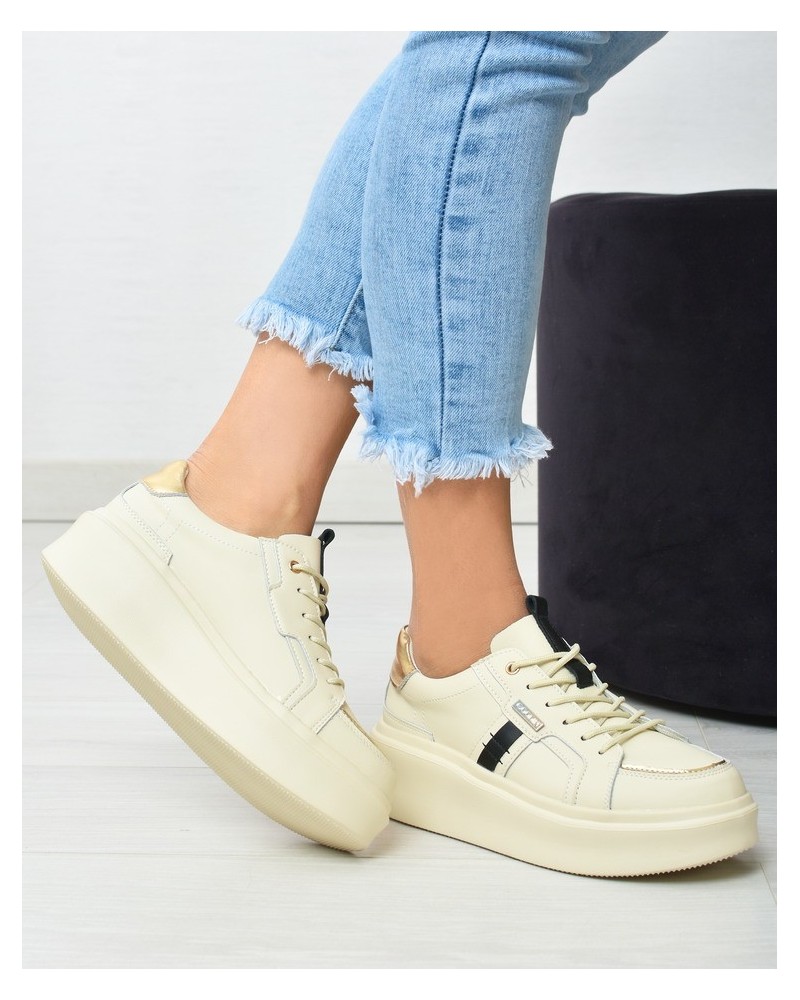 Sneakersy damskie skórzane Goodin GD-XF-134 Beżowe