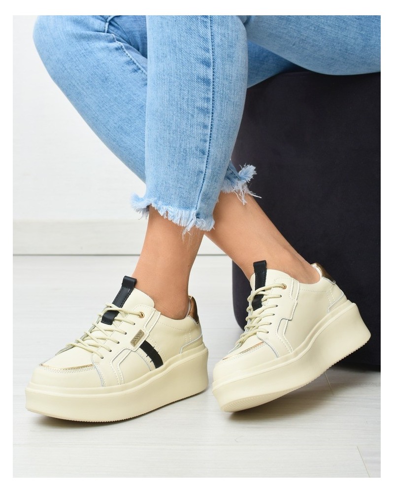 Sneakersy damskie skórzane Goodin GD-XF-134 Beżowe