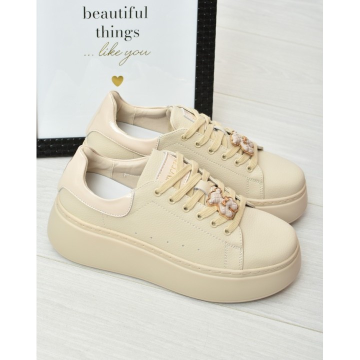 Sneakersy damskie skórzane Vinceza 66641 Beżowe