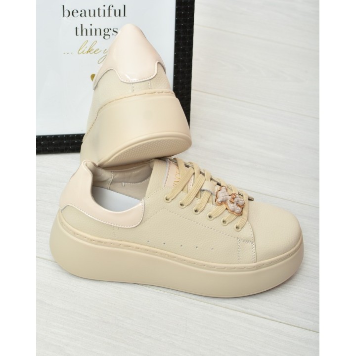 Sneakersy damskie skórzane Vinceza 66641 Beżowe