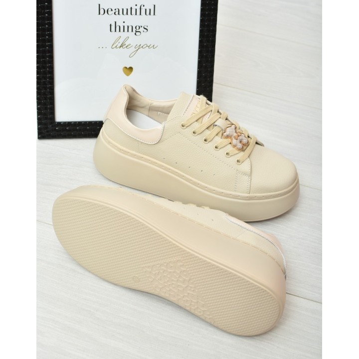 Sneakersy damskie skórzane Vinceza 66641 Beżowe