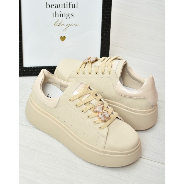 Sneakersy damskie skórzane Vinceza 66641 Beżowe