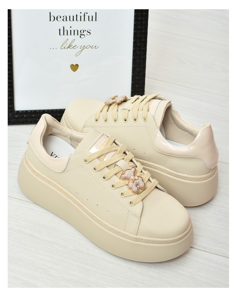 Sneakersy damskie skórzane Vinceza 66641 Beżowe