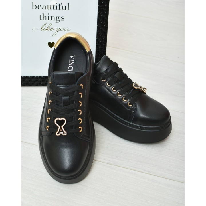 Sneakersy damskie skórzane Vinceza 66700 Czarne