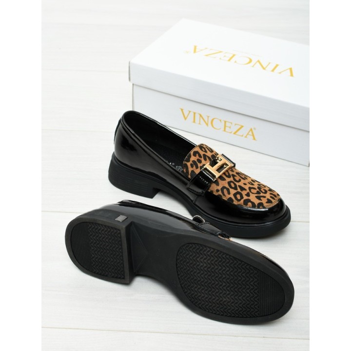 Mokasyny damskie Vinceza 66790 Czarne Lakier
