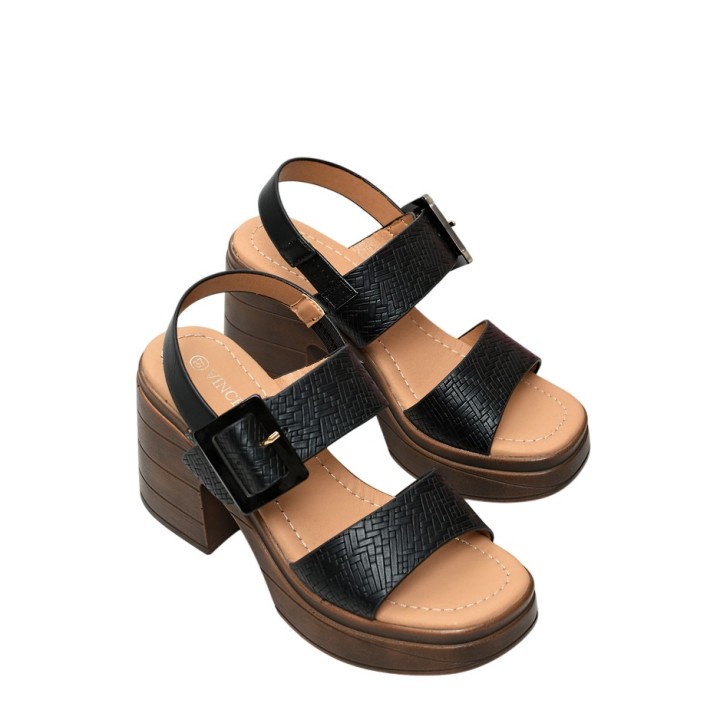 Sandały na masywnym obcasie Vinceza 17387 Czarne