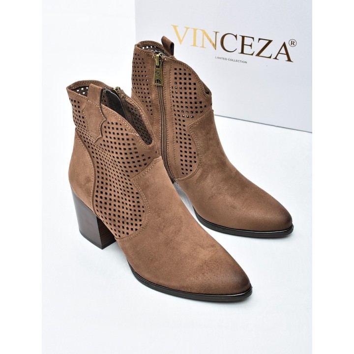 Botki damskie ażurowe Vinceza 58640 Ciemny Beż